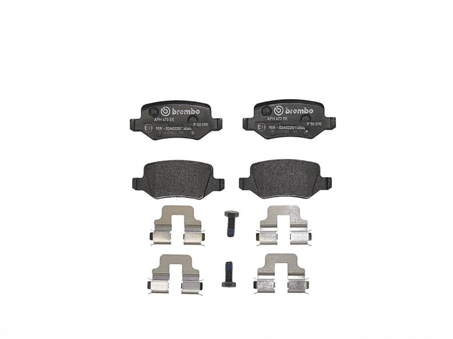 BREMBO P50090 Brake Pad; FMSI Number D1358-8467; Low-Metallic; Set Of 4; With Hardware; Fits 2008 Mercedes-Benz B200 Models