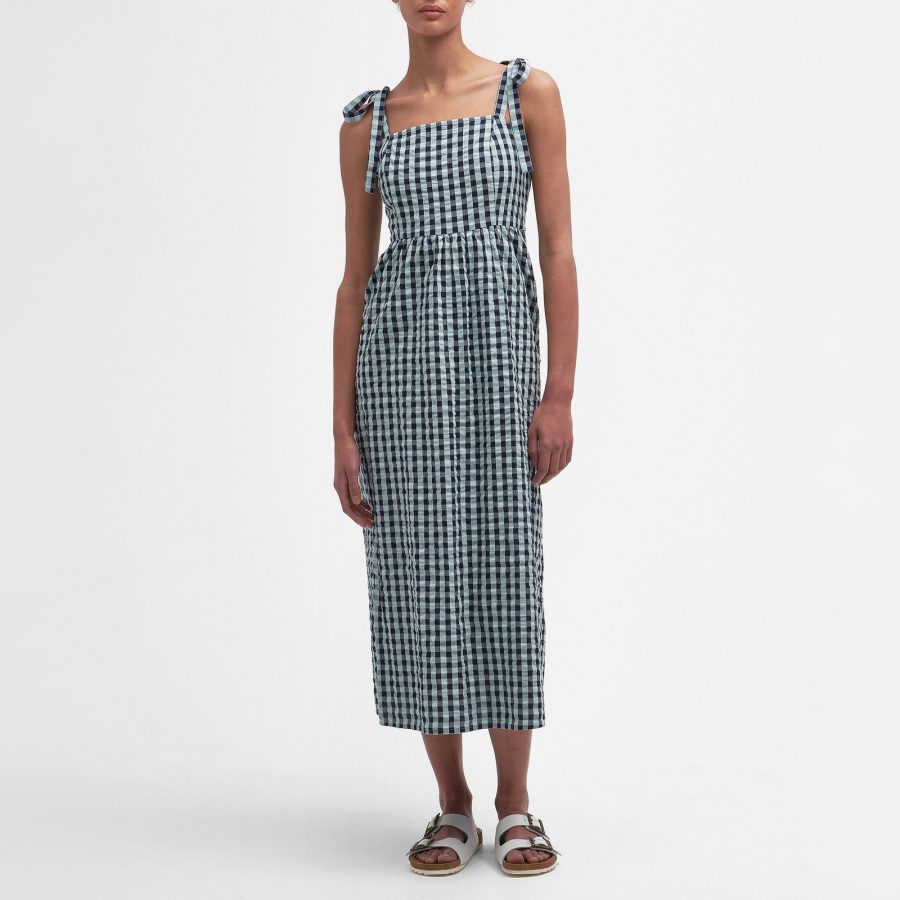 Barbour Abigail Gingham Cotton-Seersucker Midi Dress - UK 14