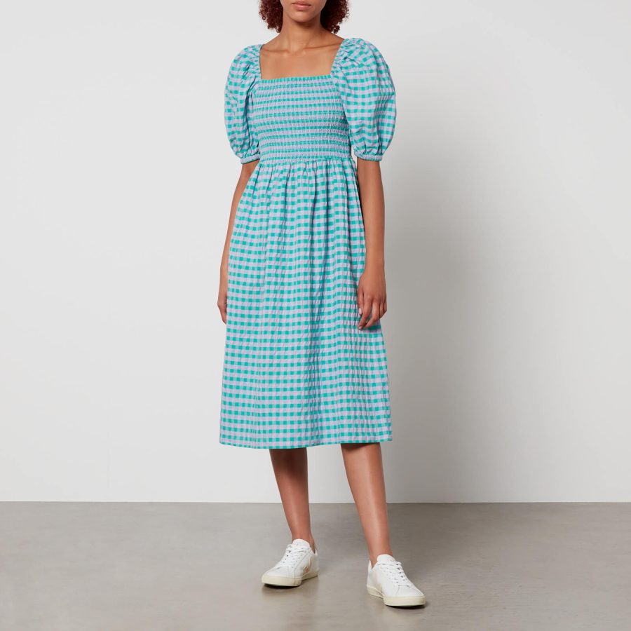 Barbour Geranium Checked Seersucker Midi Dress - UK 10