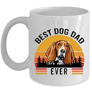 Best Dog Dad Ever Basset Hound Coffee Mug 15oz Ceramic Gift For Dogs Lover, Vint