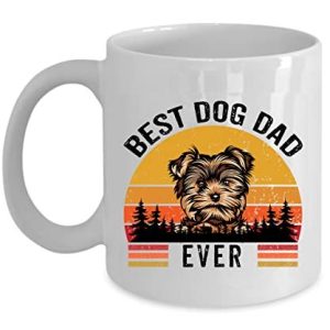 Best Dog Dad Ever Puppy Yorkie Coffee Mug 15oz Ceramic Gift For Dogs Lover, Vint