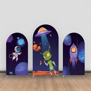 Black Alien Astronaut UFO Galaxy Arch Backdrop Kit - Aperturee