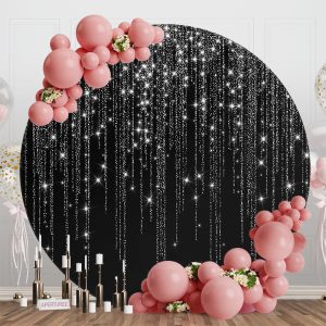 Black And Glitter Tassels Round Birthday Backdrop - Aperturee