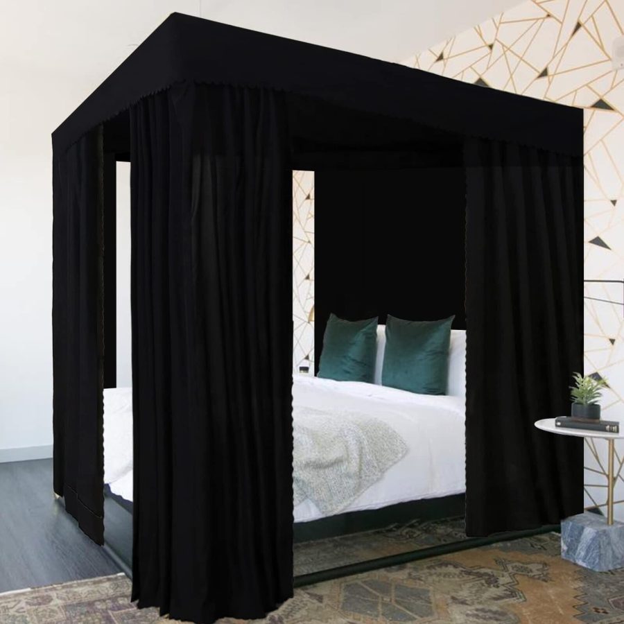 Black Canopy Bed Curtains - 4 Corner Post Bed Curtains Canopy Queen B...