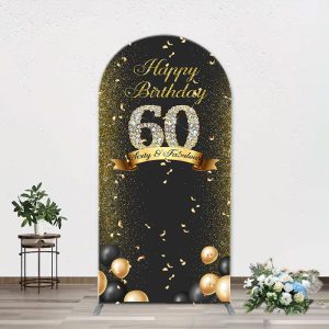 Black Gold Balloon Ribbon Arch 60th Birthday Backdrop