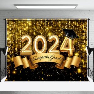 Black Gold Congrats 2024 Grad Photoshoot Backdrop - Aperturee