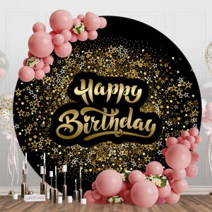 Black Gold Sliver Stars Round Backdrop For Birthday