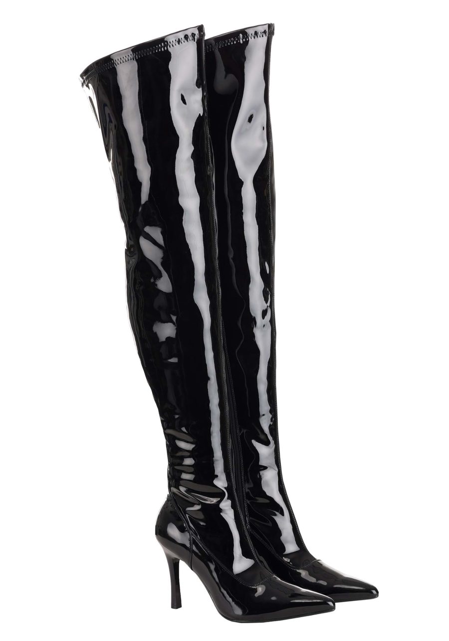 Black Patent Over the Knee Boots for Women