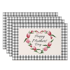 Black Plaid Floral Mothers Day Set Of 4 Placemats - Aperturee