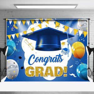 Blue Bachelors Cap Balloon Flag Graduation Backdrop - Aperturee