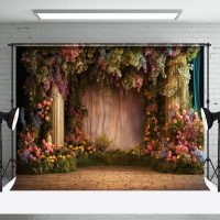 Brick Floor Retro Wall Floral Plant Photo Backdrop