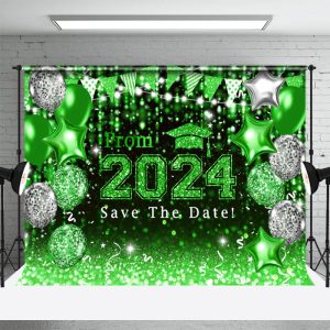 Bright Green Balloons Flag Bokeh Graduation Backdrop - Aperturee