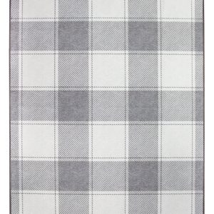 Buffalo Plaid Grey and White Washable Rug