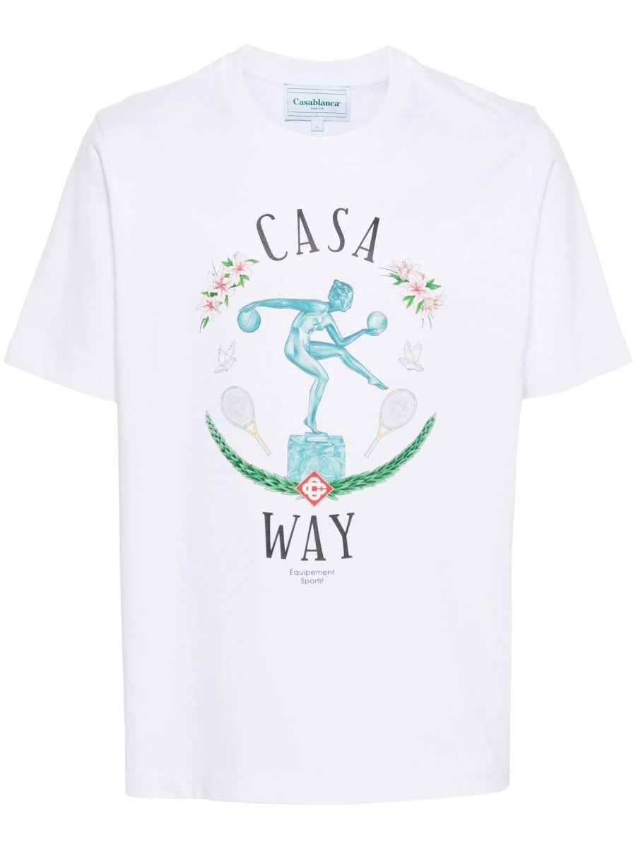 CASABLANCA UNISEX Statue En Marbre Cotton T-Shirt White