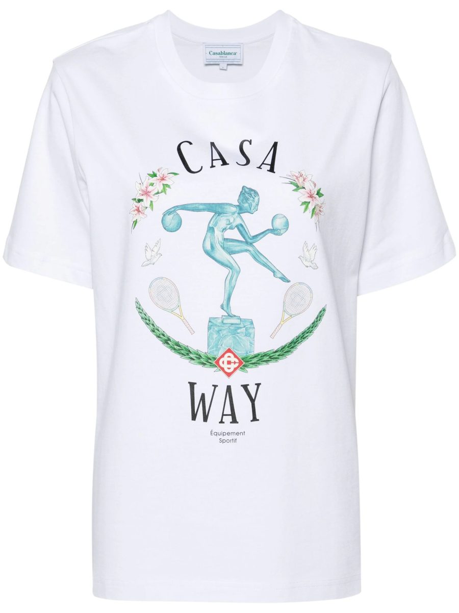 CASABLANCA UNISEX Statue En Marbre Cotton T-Shirt White