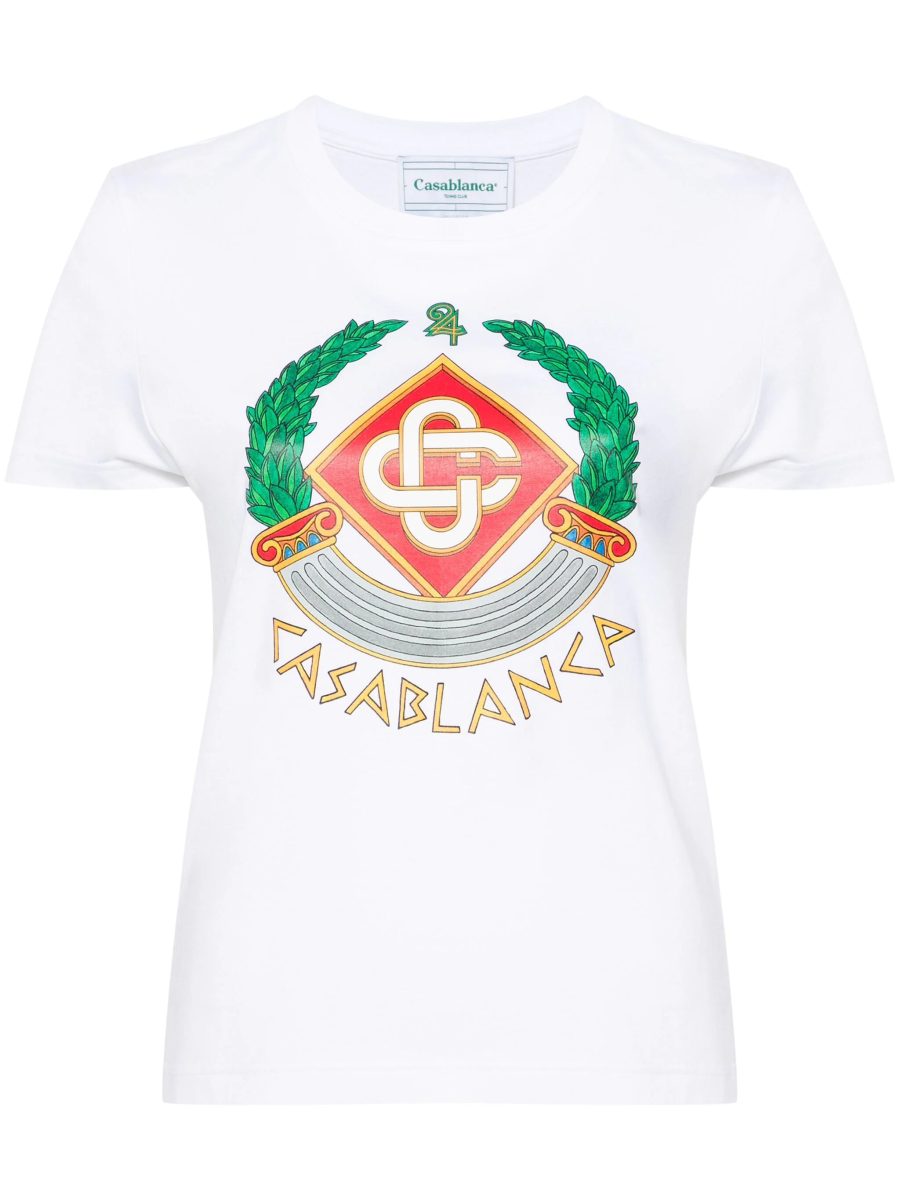 CASABLANCA WOMEN Casa Crest Printed Fitted T-Shirt White