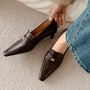 CHIKO Serena Square Toe Kitten Heels Loafers Shoes