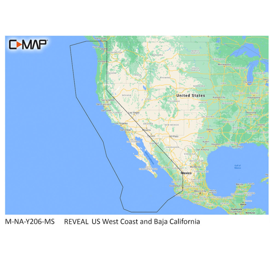 CMAP MNAY206MS Reveal Coastal - US West Coast and Baja California, Map Card for Marine GPS Navigation