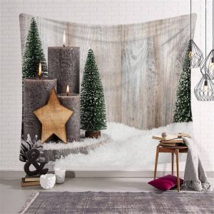 Candlestick Wood Christmas Landscape Family Wall Tapestry - Aperturee