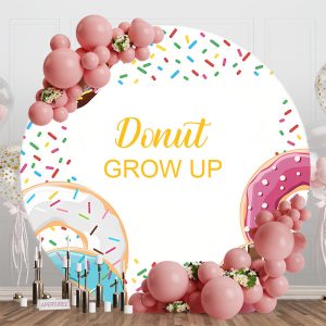 Candy Donut Grow Up White Round Birthday Backdrop - Aperturee