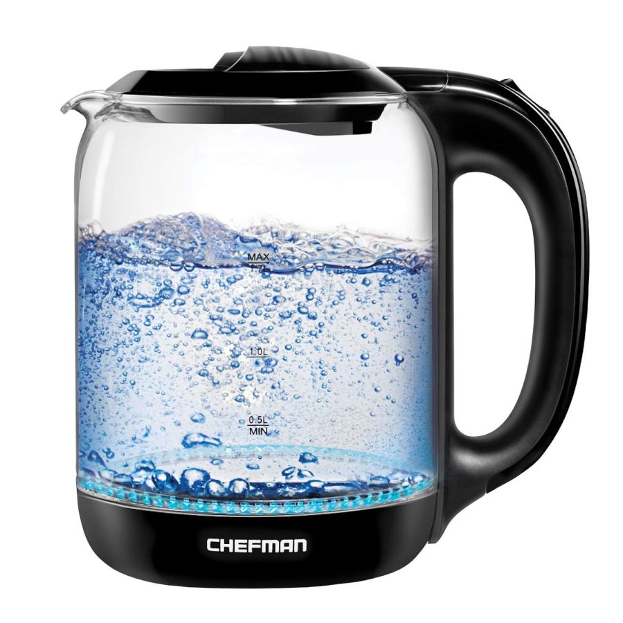 Chefman 1.7 Liter Electric Glass Tea Kettle, Fast Hot Water Boiler, One Touch Op