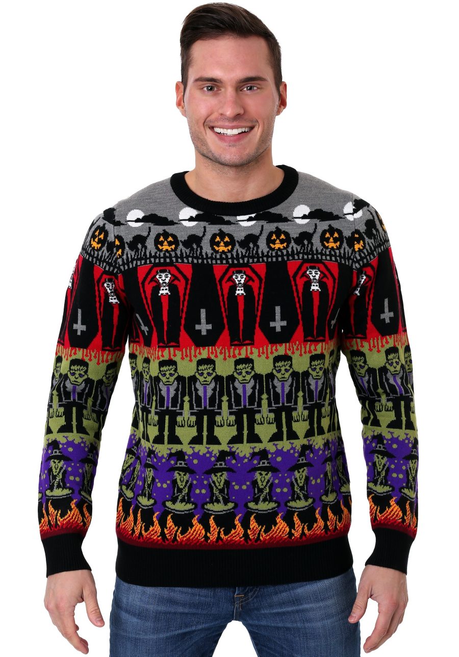 Classic Horror Monsters Fair Isle Adult Halloween Sweater