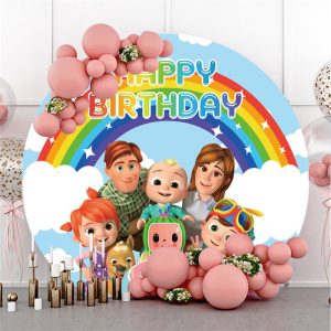 (Clearance | Ship In 24HR) Blue Sky And Rainbow Round Happy Family Birthday Backdrop