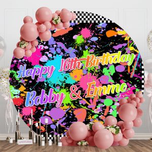 Colorful Graffiti Plaid Round 16th Birthday Backdrop - Aperturee