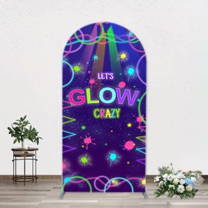 Colorful Neon Lets Glow Crazy Arch Birthday Backdrop