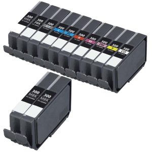 Compatible Multipack Canon PFI-300MBK/PBK/C/M/Y/PC/PM/GY/R/CO 1 Full Sets + 2 EXTRA Black Inkjet Cartridges (12 Pack)