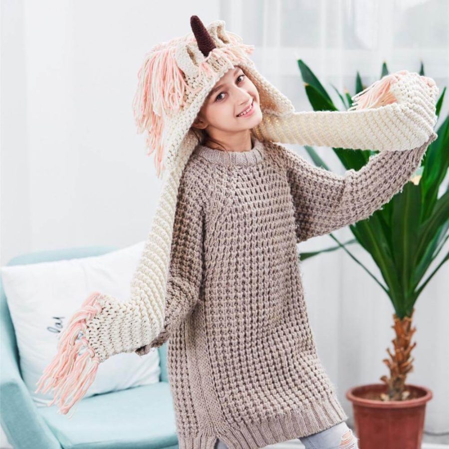 Crochet Unicorn Hooded Scarf