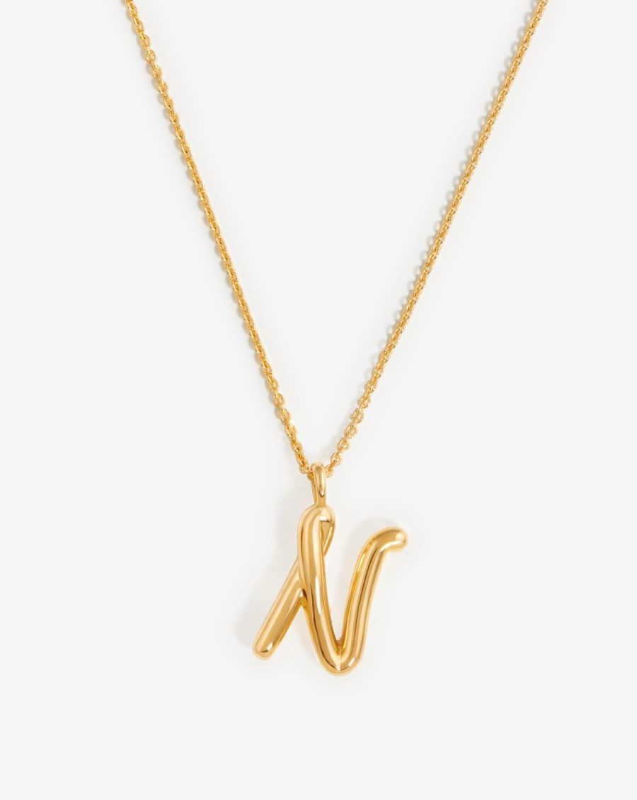 Curly Molten Initial Pendant Necklace - Initial N | 18k Gold Vermeil