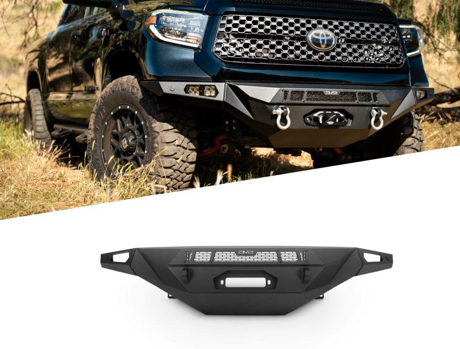 DV8 FBTT2-06 Spec Series Winch Front Bumper for 2014-2021 Toyota Tundra | Compatible with Standard Sized Heavy-Duty Winches | Mounts One 20 INCH Single or Dual Row Light Bar and four 3 INCH Pod Lights | Two D-Ring Mounts