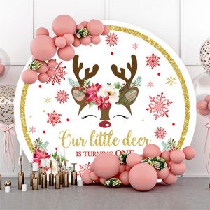 Deer Snowflake Round Christmas 1st Birthday Backdrop - Aperturee