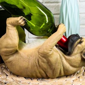 Ebros Pedigree Fawn Pug Dog Wine Bottle Holder 10" Long Home Decor