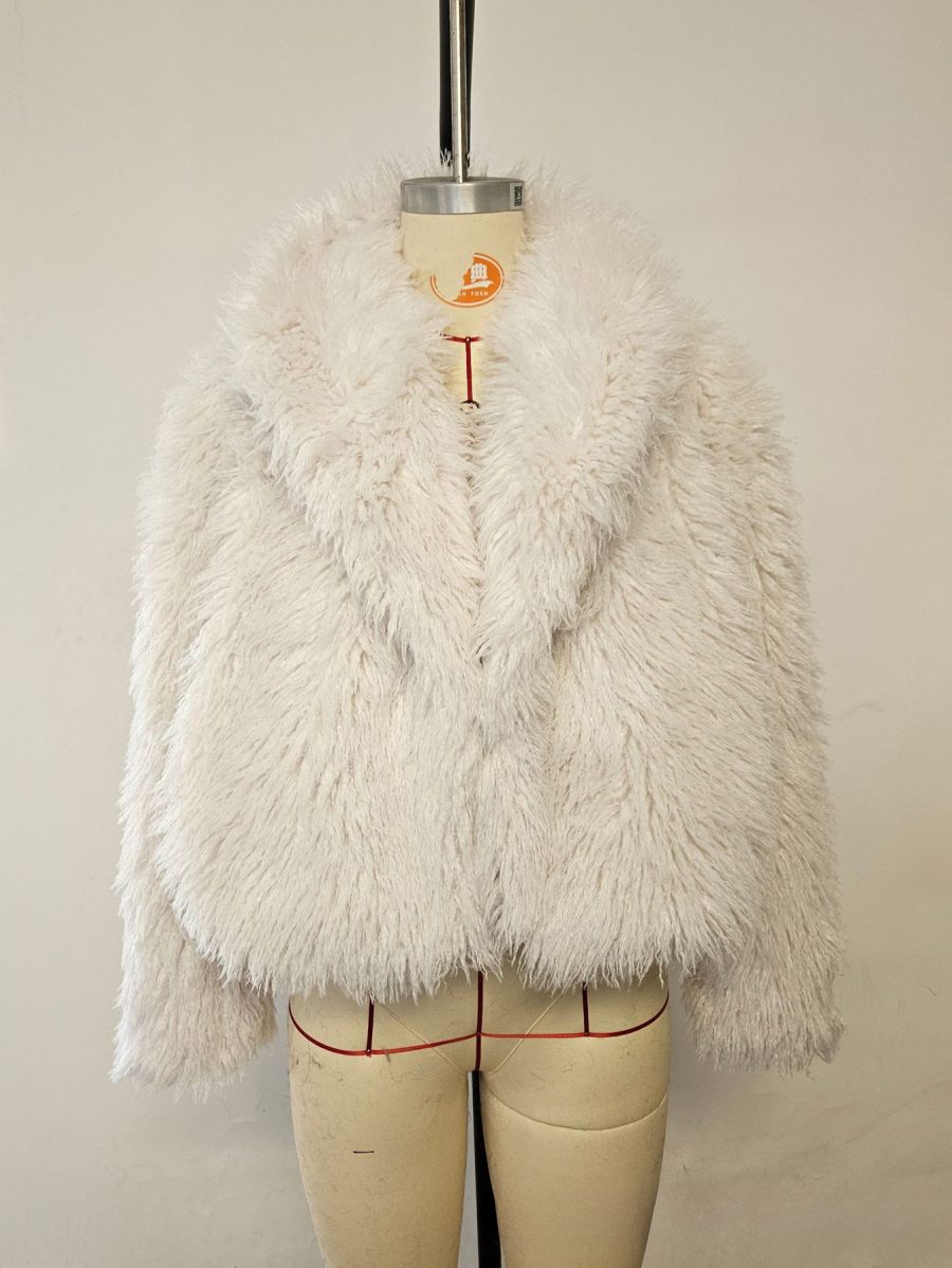 Eco-friendly Fur Coat Lapel Long Sleeves Winter Faux Fur Coat