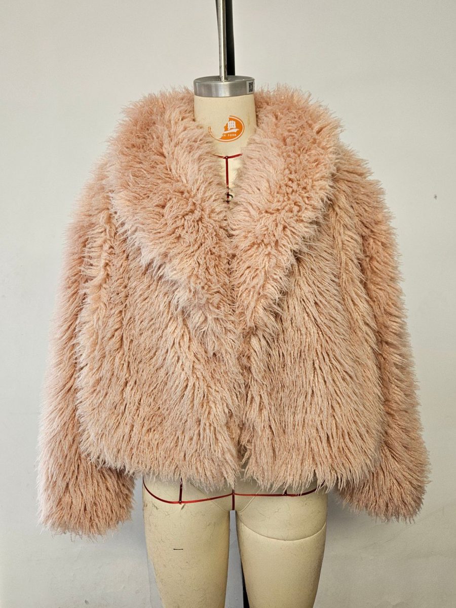 Eco-friendly Fur Coat Lapel Long Sleeves Winter Faux Fur Coat