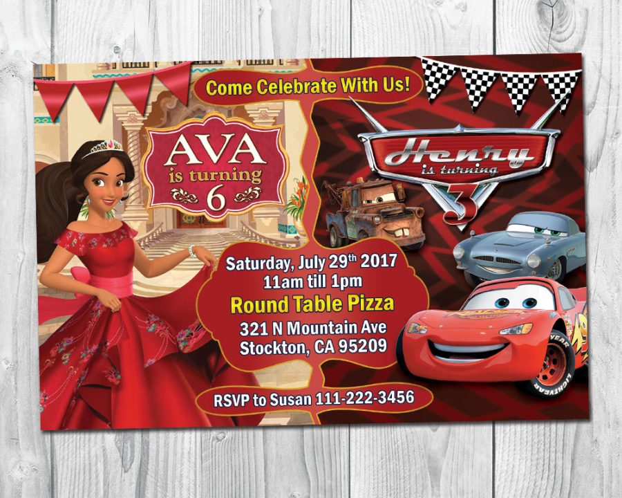 Elena of Avalor & Cars Birthday Party Invitation / Joint Birthday Party Invite