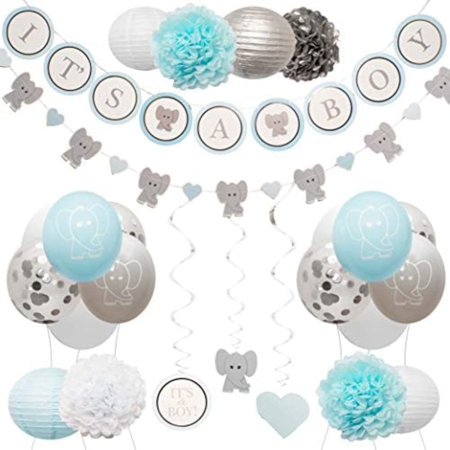 Elephant Baby Shower Decorations For Boy - Baby Shower Backdrop With Balloons, I