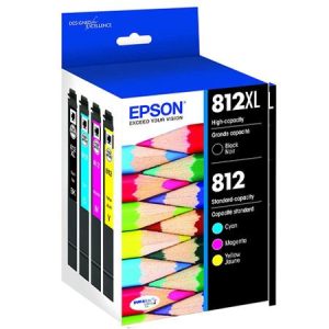 Epson T812XL (T812XL-BCS) Black High Yield and Color Standard Yield Original Ink Cartridge Multipack - 4 Pack