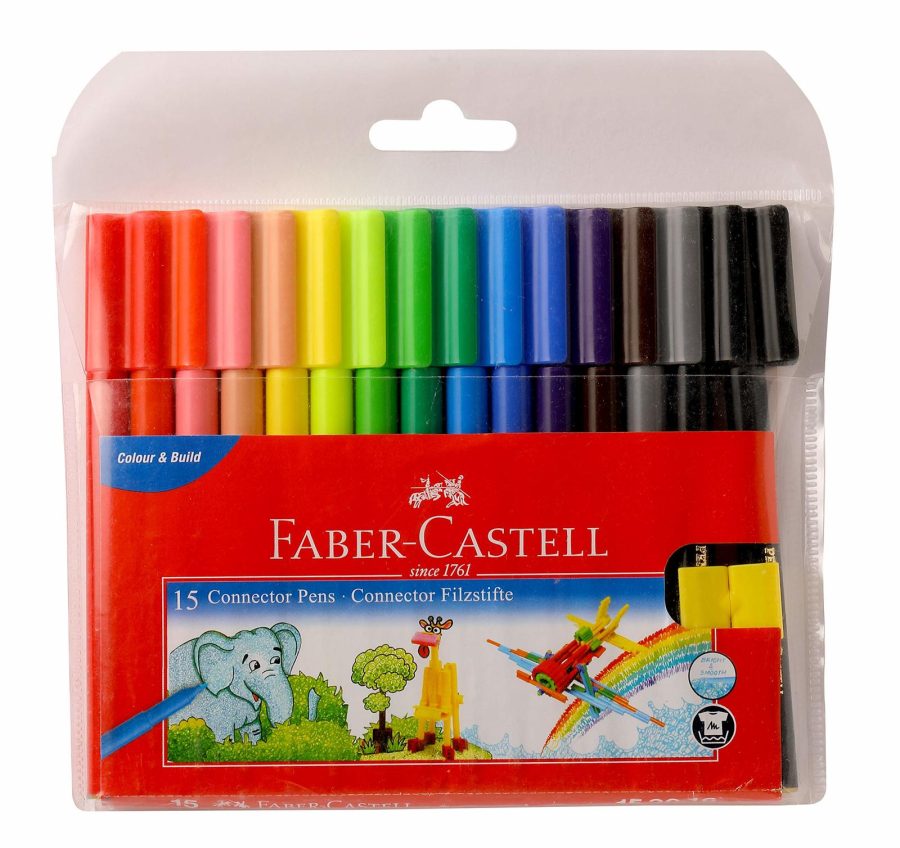 Faber Castell 15 Sketch Pens Clip-On Connector Colour Color Marker Pen Set Child