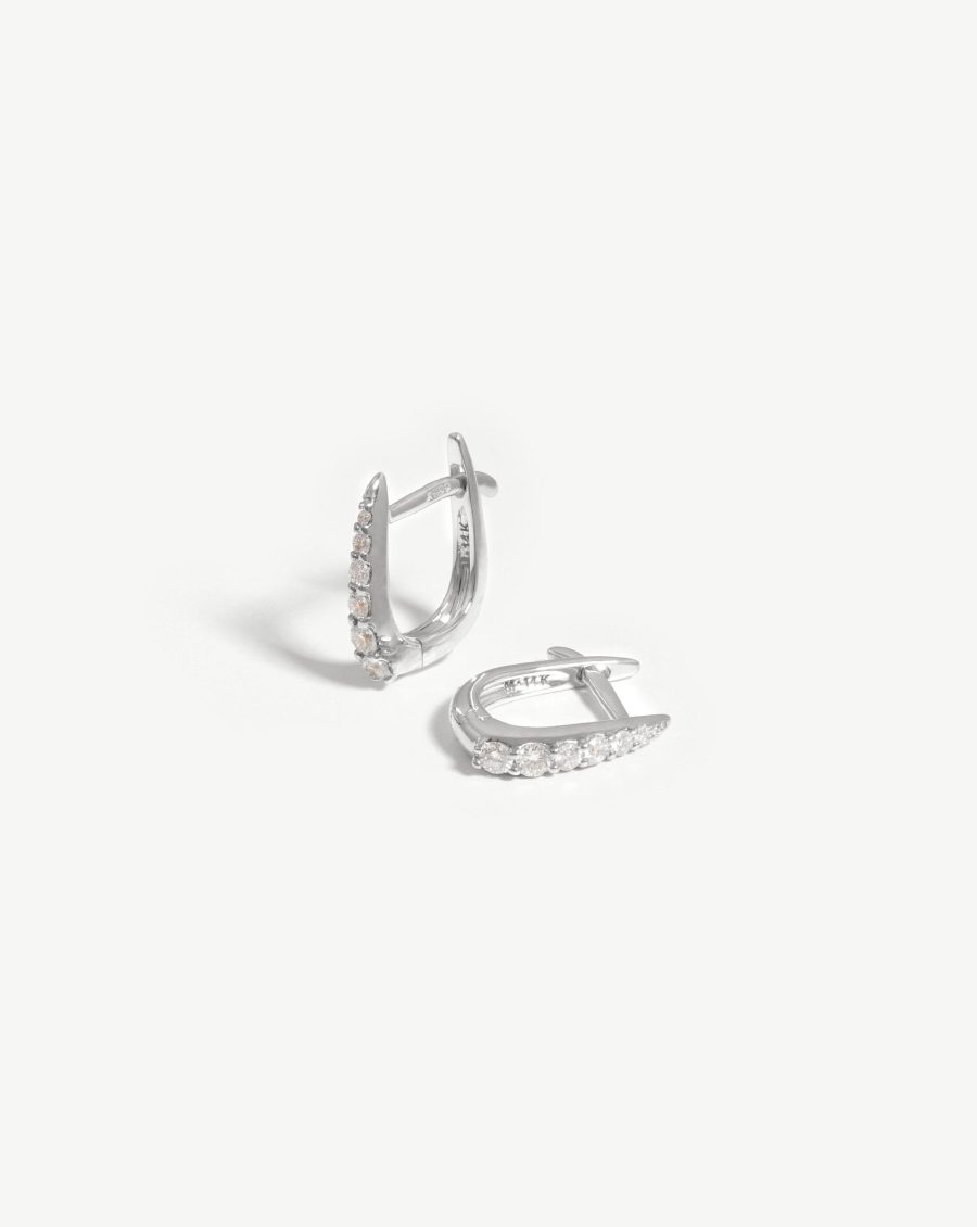 Fine Claw Huggies | 14k White Gold/Diamond