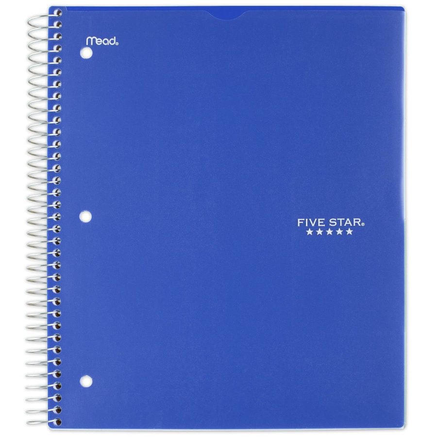 Five Star Spiral Notebook, 3 Subject, College Ruled Paper, 150 Sheets, 11" x 8-1