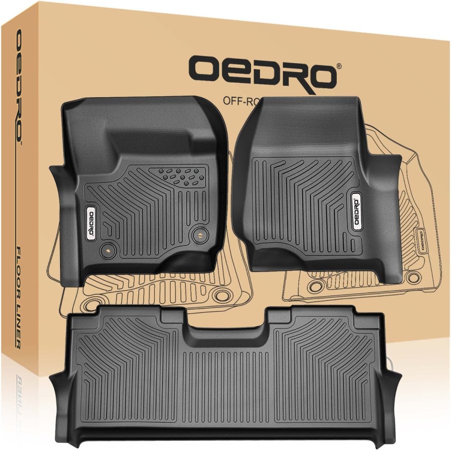 Floor Mats for 2017-2024 Ford F-250 / F-350 Super Duty Crew Cab,Unique Black TPE All-Weather Guard Full Set Liners