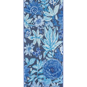 Floral Bloom Blue Washable Rug