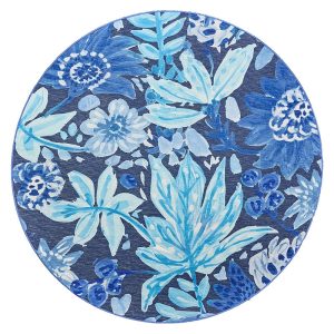 Floral Bloom Blue Washable Rug