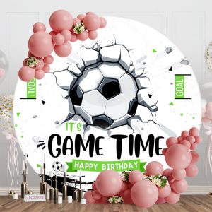 Football Break The Wall Game Round Birthday Backdrop