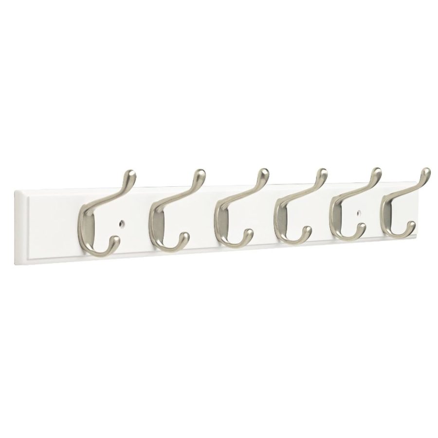 Franklin Brass Heavy Duty Hook Rail Wall Hooks 6 Hooks, 27 Inches, White & Satin