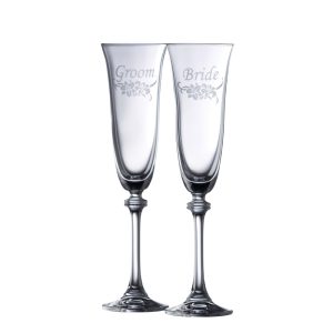 Galway Crystal Floral Bride & Groom Liberty Flute Pair