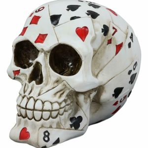 Gambling Poker Cards Casino Royale Skull Figurine Halloween Sugar Skulls 6"L